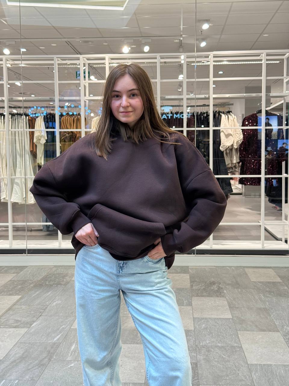 ХУДІ УТЕПЛЕНЕ ОВЕРСАЙЗ ТЕМНО-КОРИЧНЕВЕ