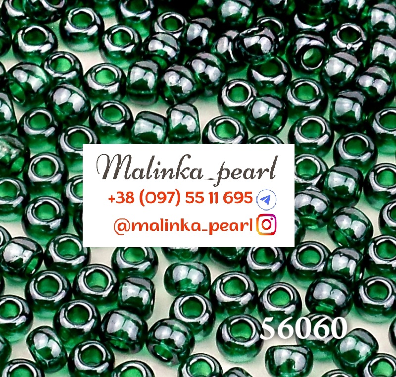 Бісер зелений насичений, прозорий, глазурований
