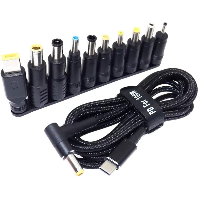 Кабель USB-C to DC для зарядки ноутбуків з набором перехідників 10-в-1 100W 5.5×2.5 Black