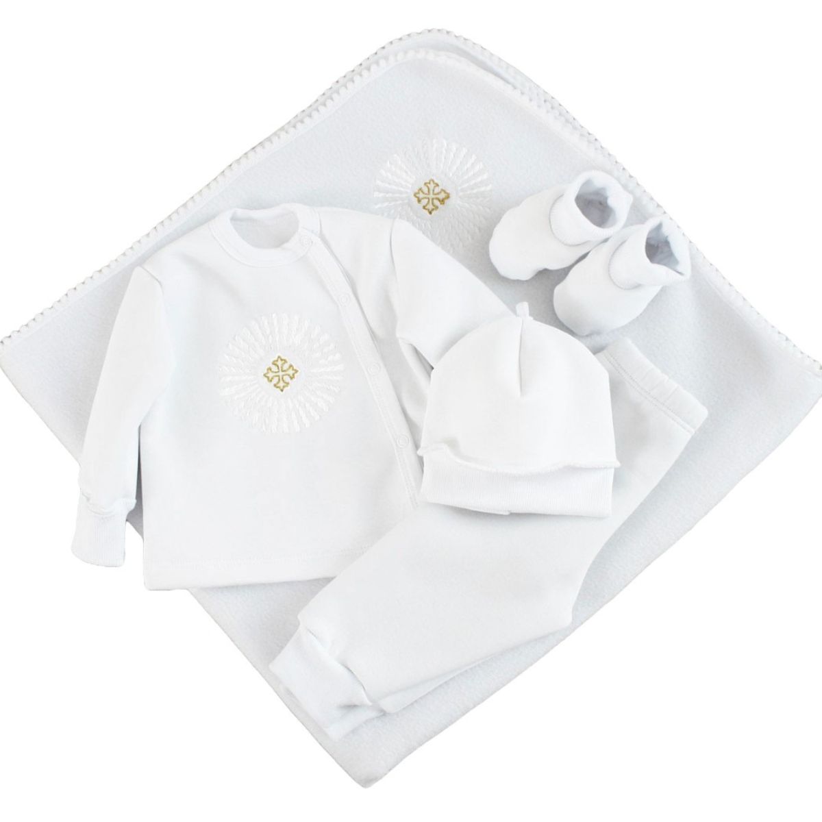Теплий комплект для хрещення хлопчика з флісовою крижмою