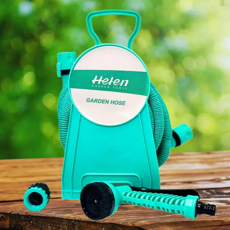 Шланг поливальний 15 м з котушкою і розпилювачем з 7 режимами Helen Garden Tools шланг садовий, що розтягується
