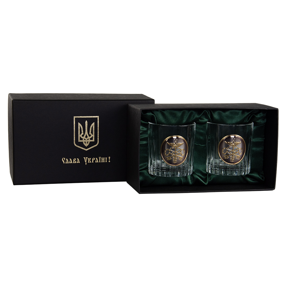 Набор для виски "Таможня" - 2 бокала из хрусталя, серебряное изображение с позолотой, GPB2MYT2XG