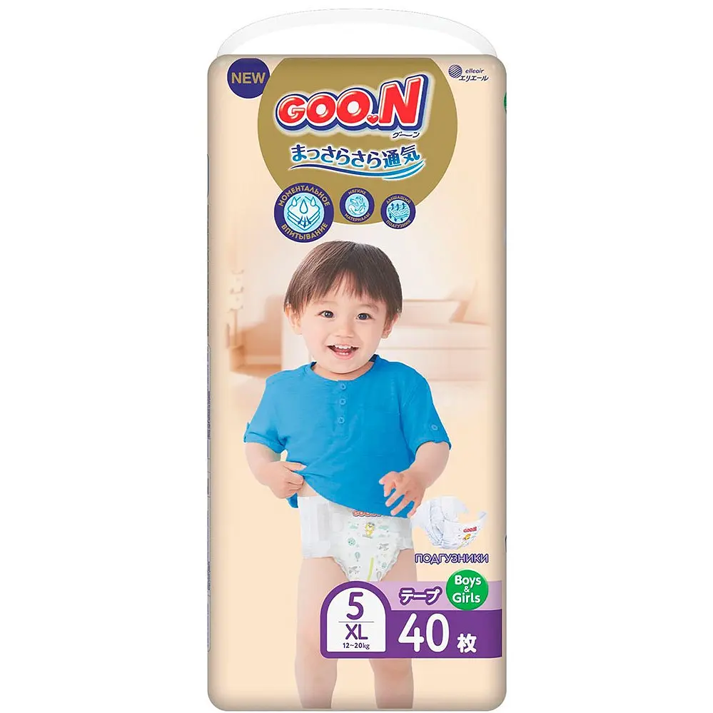Підгузки на липучках Goo.N Premium Soft 5 (12-20 кг), 40 шт.