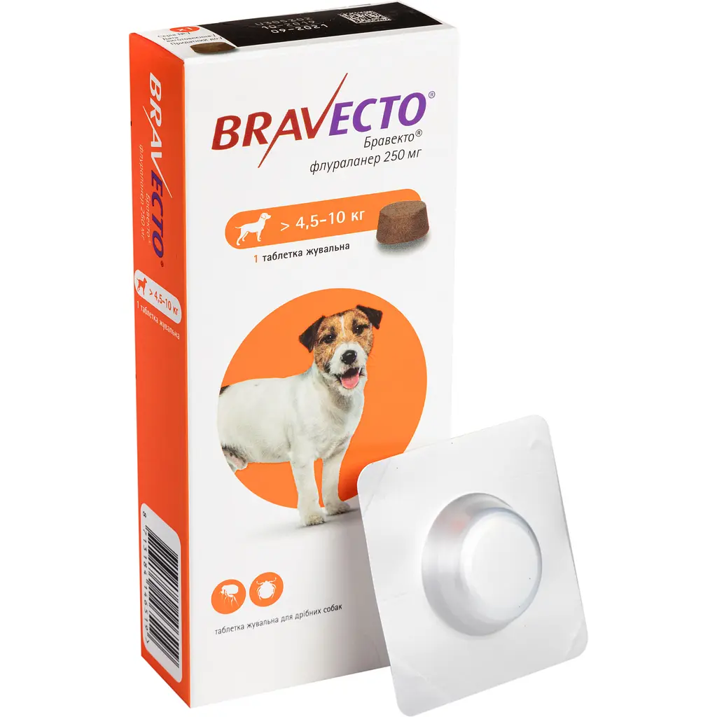 Bravecto від бліх і кліщів для собак з вагою 4.5-10 кг