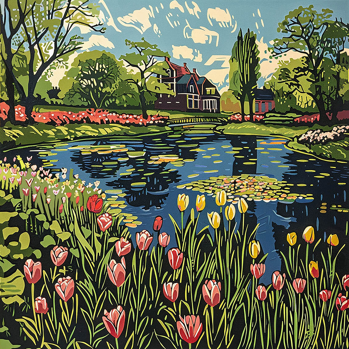 Flower Park, 80x80 cm, original acrylic painting on canvas