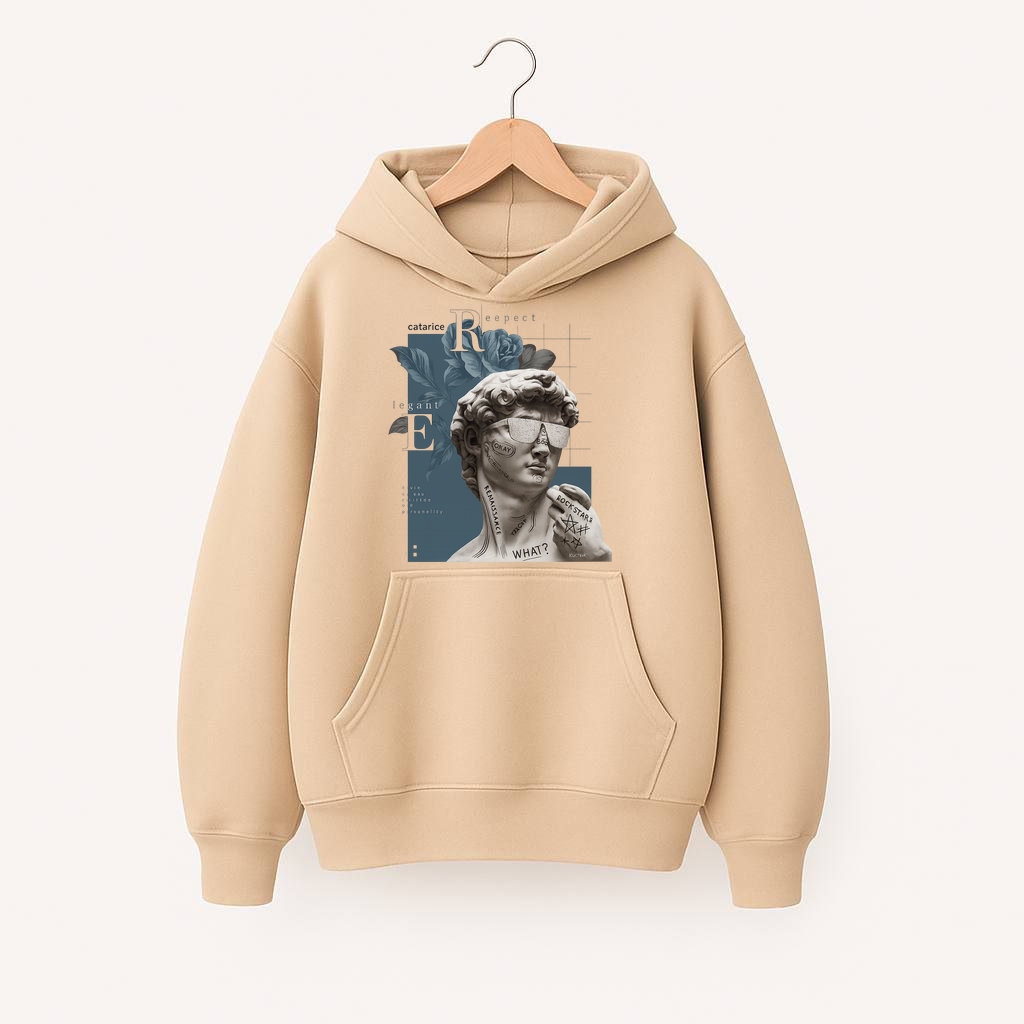 ХУДІ ОВЕРСАЙЗ БЕЖ   З ПРИНТОМ "ЕЛЕГАНТ"