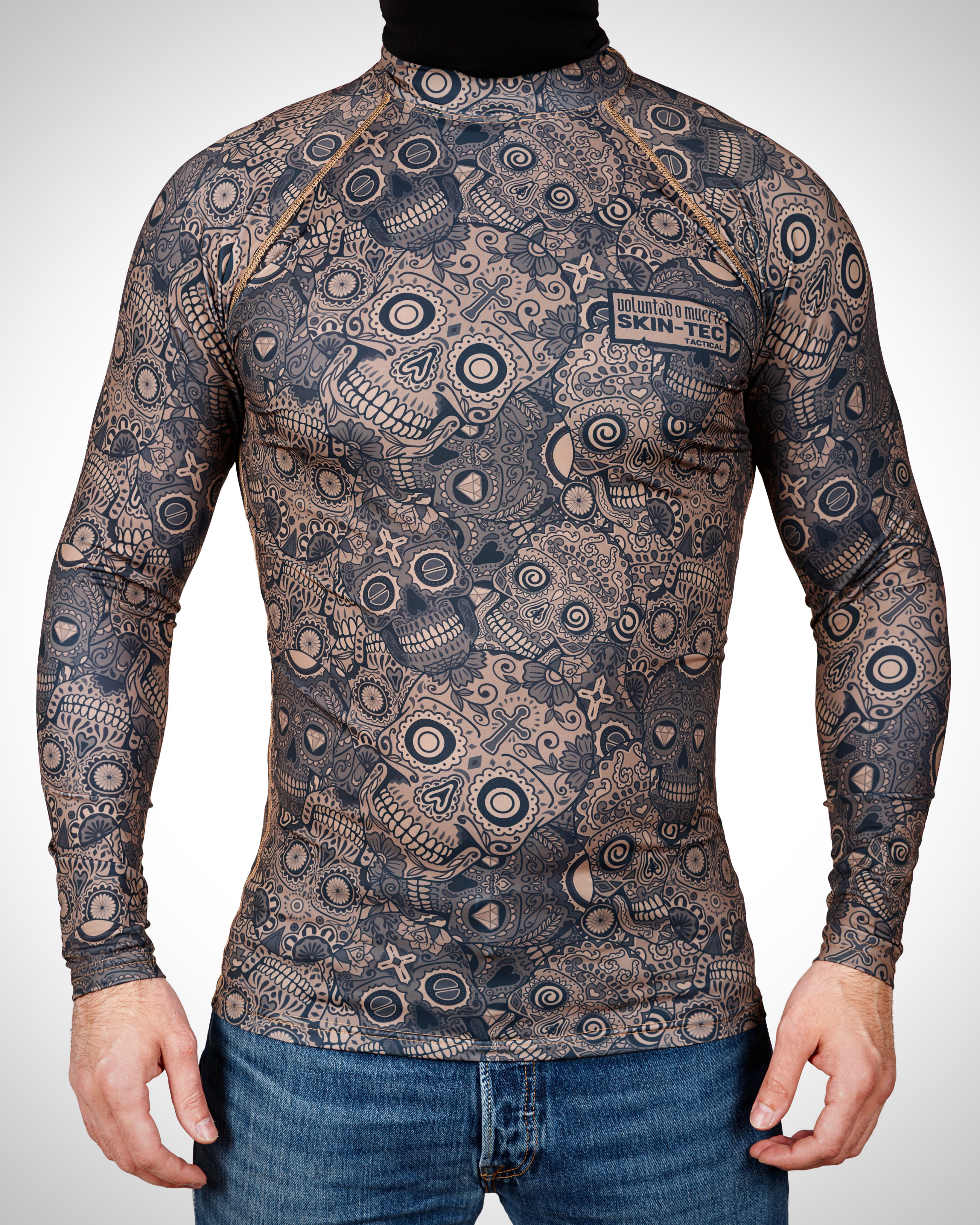 Тактичний рашгард "Santa Muerte MIL-SPEC" від українського бренду "SKIN TEC DIVISION".