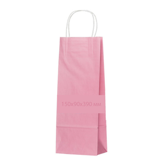 Пакет паперовий 150х90х390 з крученими ручками світло-рожевий, упаковка 100 шт, 004200009