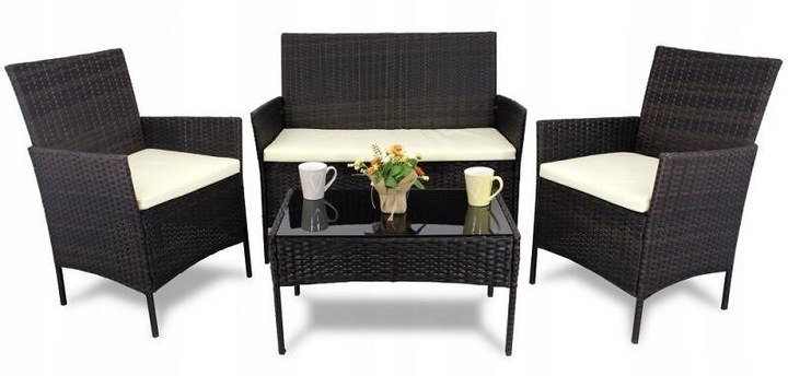 Комплект меблів з ротангу диван + 2 крісла + стіл, комплект меблів для тераси диван + 2 крісла + стіл коричневий