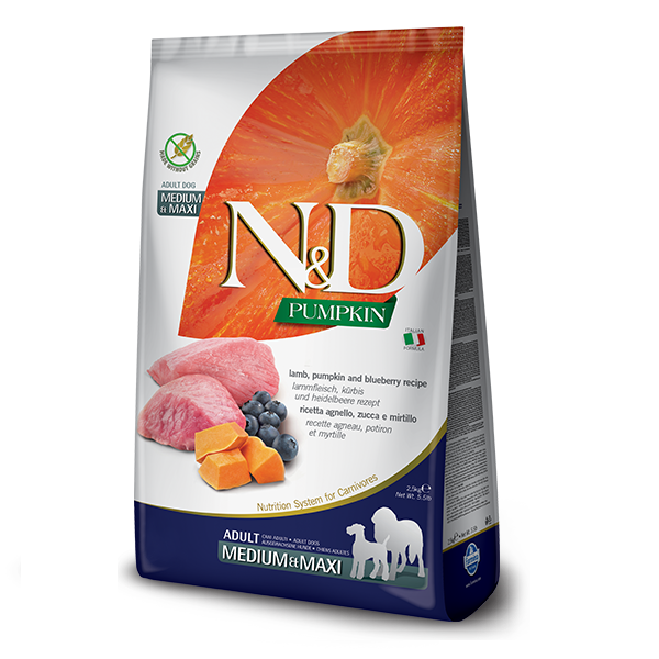 Фарміна дог сух N&D Grain Free PUMPKIN LAMB & BLUEBERRY ADULT MEDIUM & MAXI 2,5 kg 33284