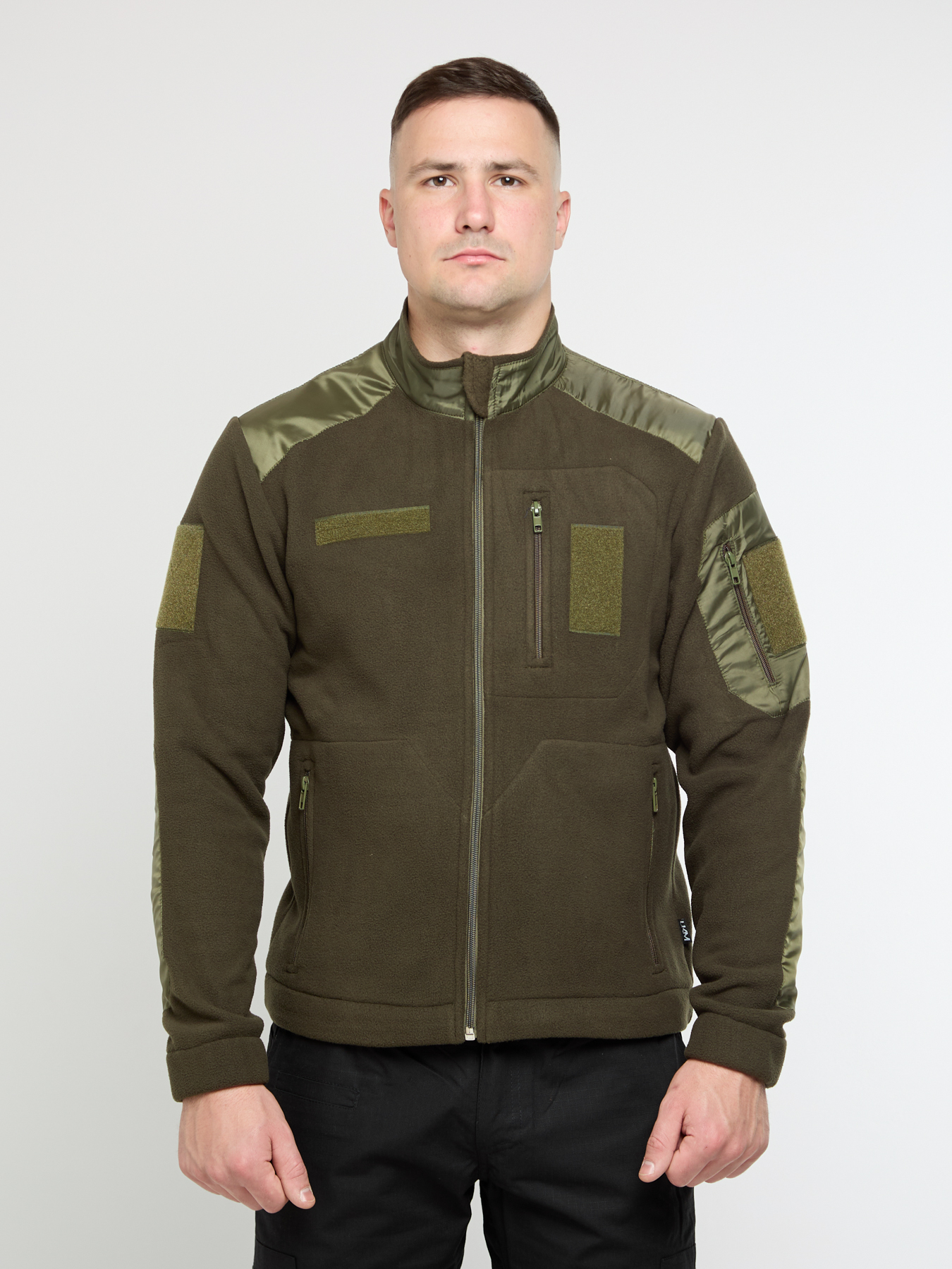 Флісова тактична чоловіча кофта UKM з липучками олива