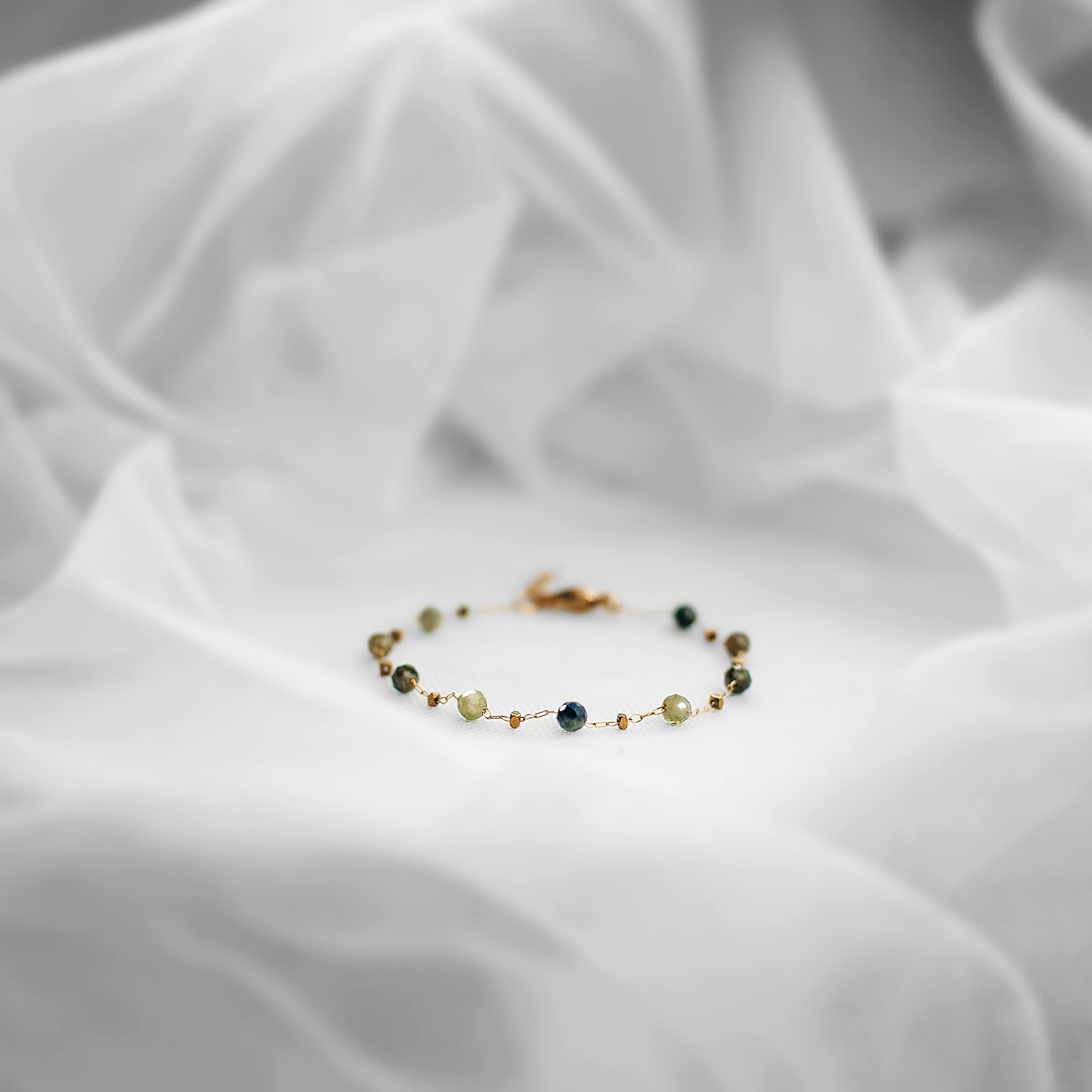 Green Tourmaline Bracelet on Stainless Steel Chain