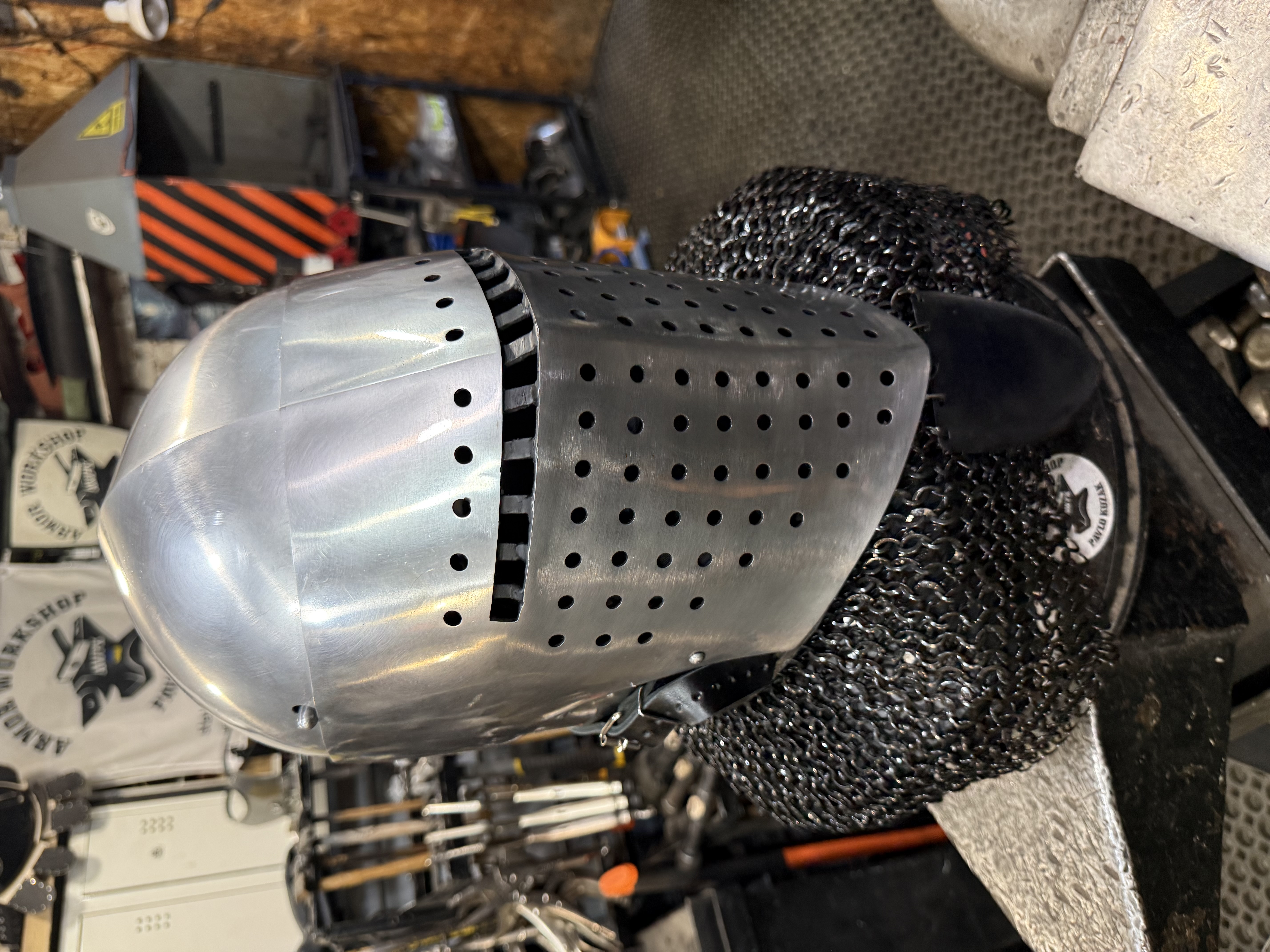 Armor helmet “Spolettos model two “ black aventail and shield 