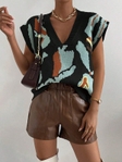 Vintage Jacquard Knit Vest Aesthetic | Casual V-Neck Sweater Vest