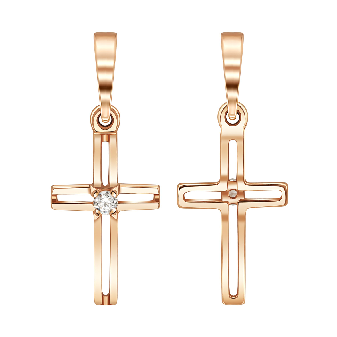 Eleganter Kreuzanhänger aus 585er Rotgold mit funkelndem Zirkonia