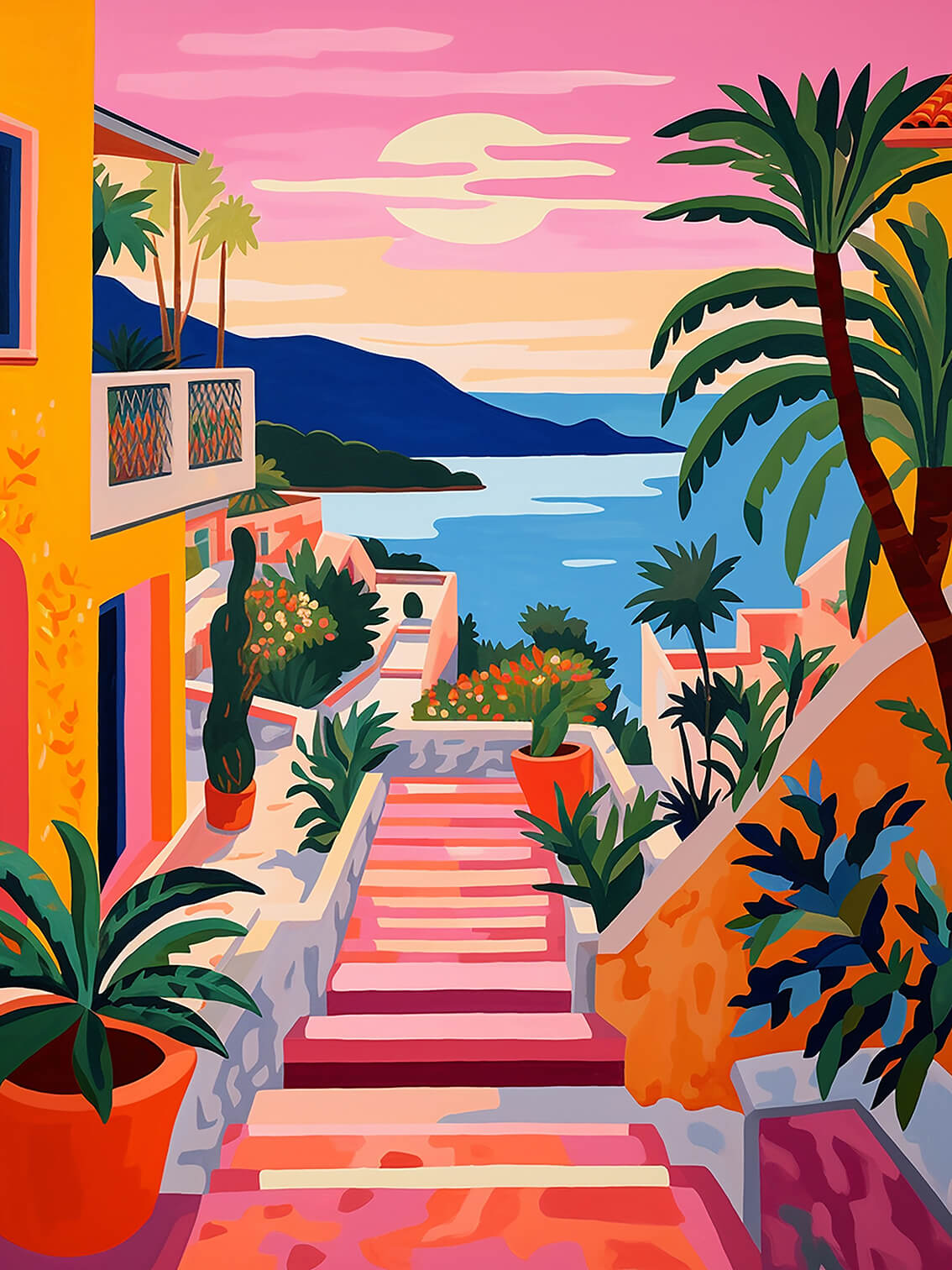 Stairway to the sea, 80x60 cm, original acrylic painting on canvas