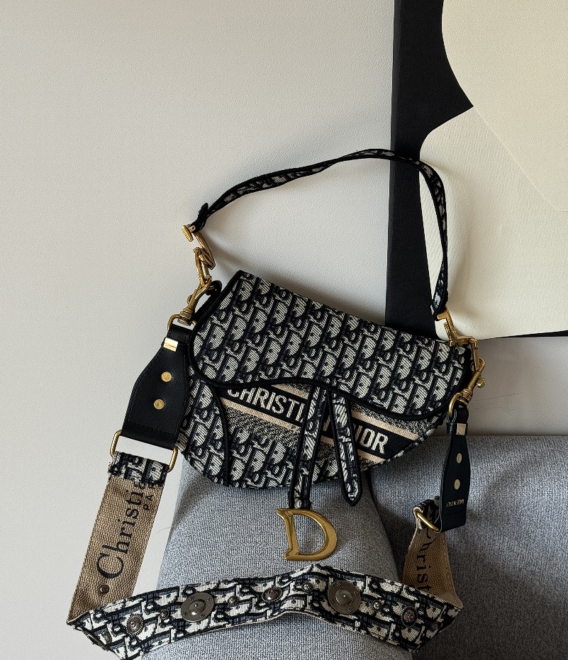 Dior Saddle Bag with Strap Blue Dior Oblique Jacquard