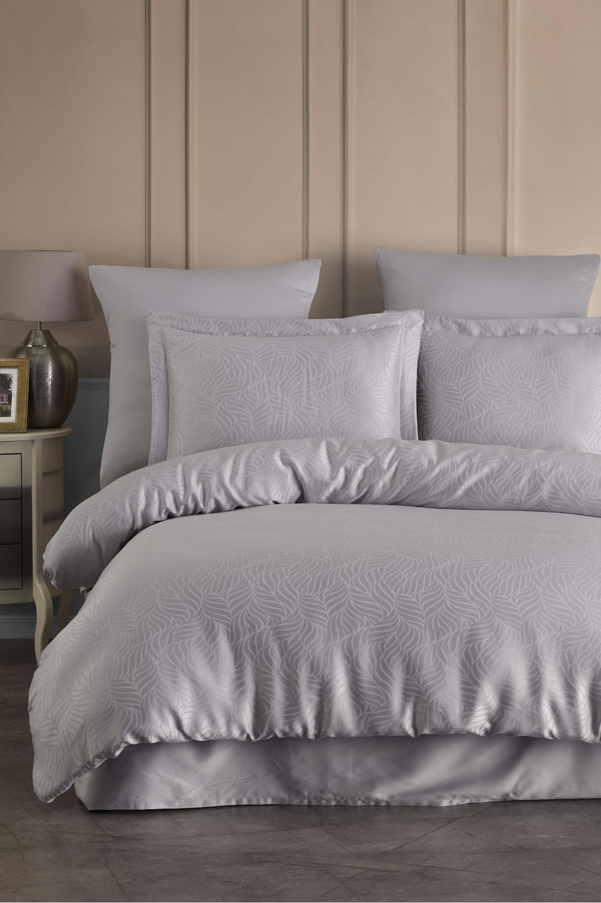 Постільна білизна Laura Home Жакард Сатин Тенсель 160×220 Сірий — преміальний комфорт