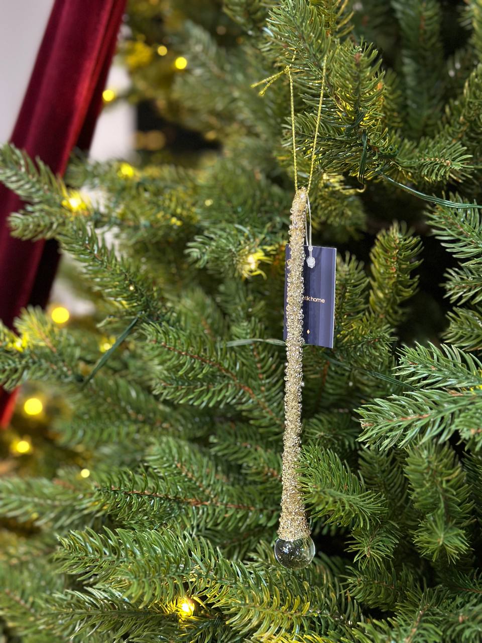 Ялинкова прикраса Бурулька з декором із бісеру та глітеру, 20 см