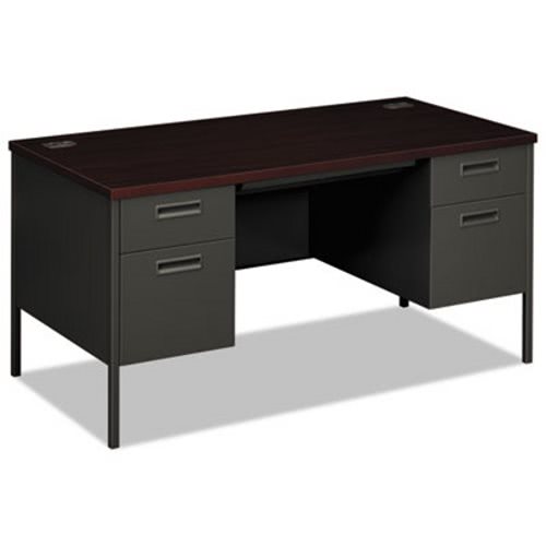 HON® Metro Classic Double Pedestal Desk (Mahogany/Charcoal)