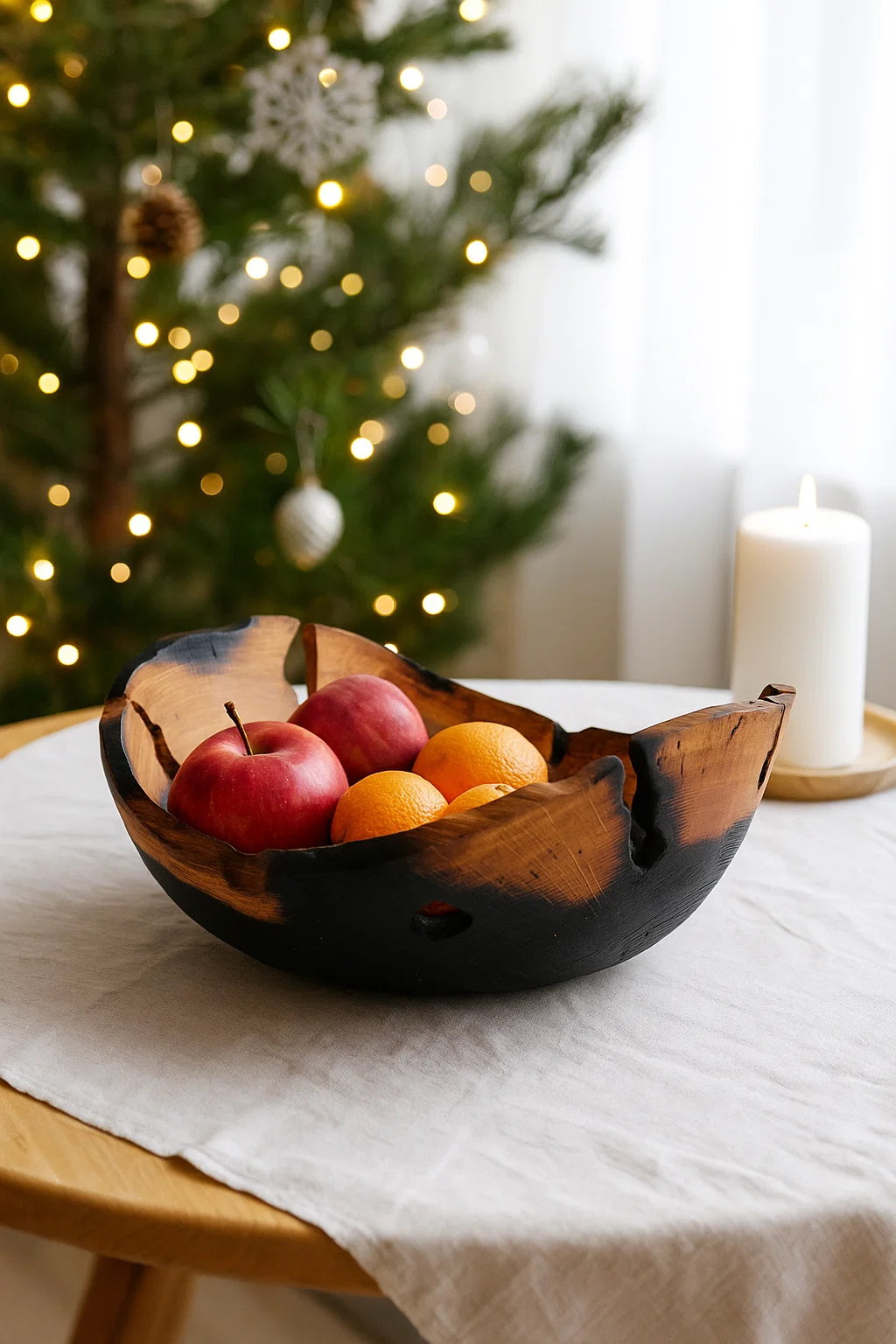 Тепла святкова миска з дуба для фруктів