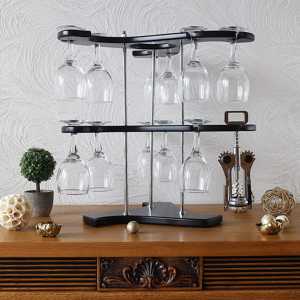 Подставка для вина на 11 бокалов со штопором деревянная, SS09184