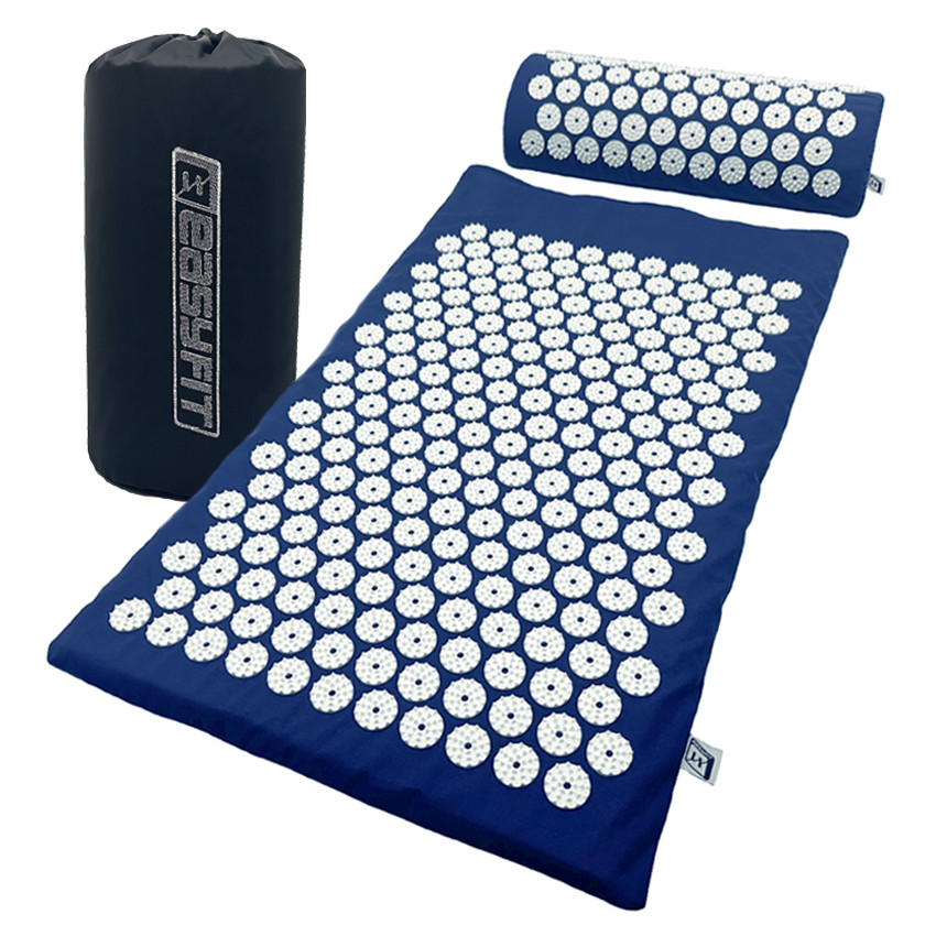 Масажний килимок Easyfit з подушкою (аплікатор Кузнєцова) Синій з білим