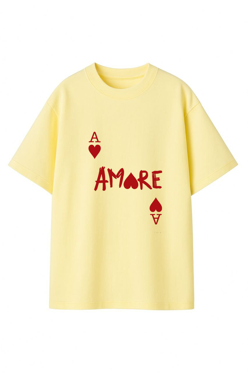 ФУТБОЛКА ОВЕРСАЙЗ ЖОВТА  З ПРИНТОМ "АМОРЕ"