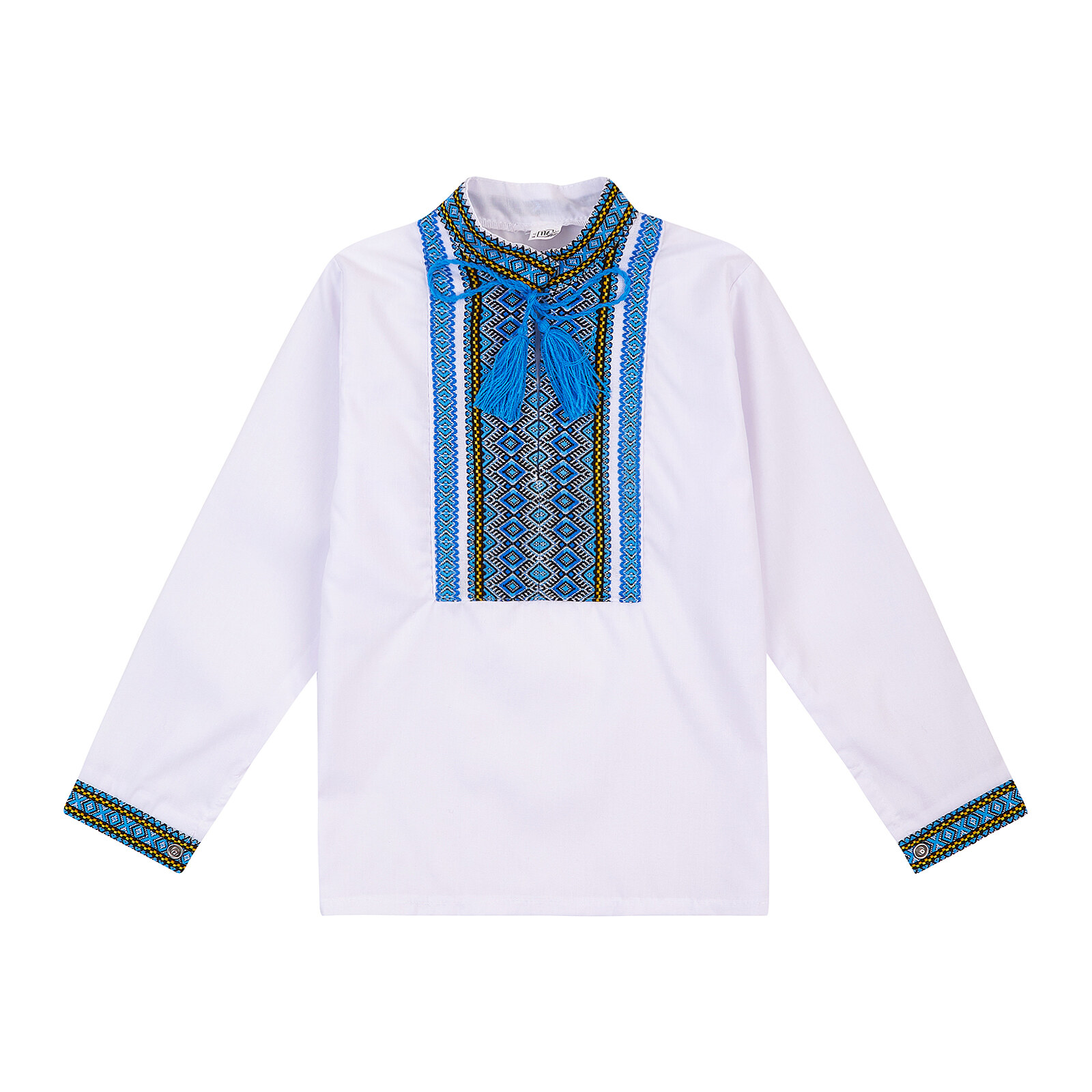 Сорочка для хлопчика з вишивкою ткане полотно блакитна вишивка