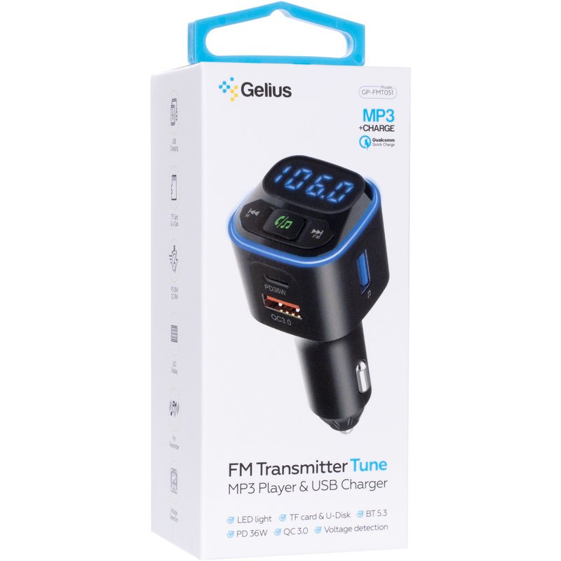 FM модулятор Gelius Tune GP-FMT051 (PD/QC) 36 Watt Black