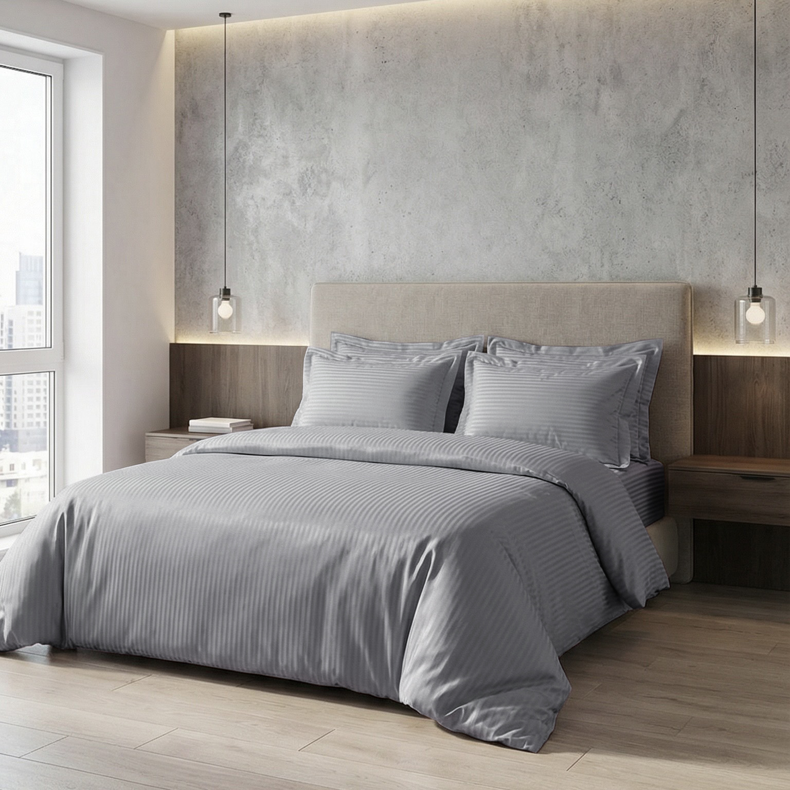 Постільна білизна з страйп - сатину, колір Grey