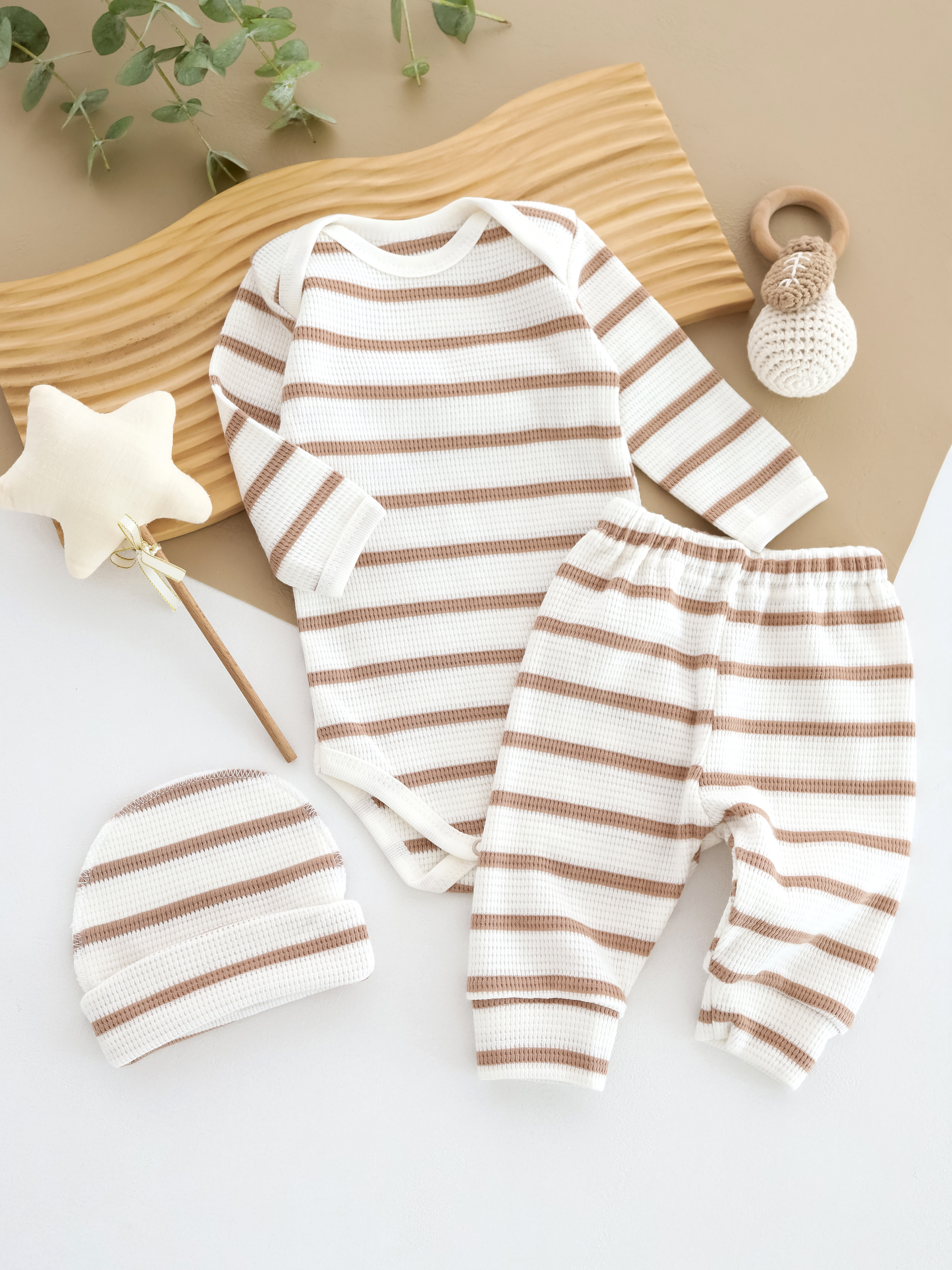 Комплект боді + штанці + шапочка з інтерлоку вафелька розмір 56, 62