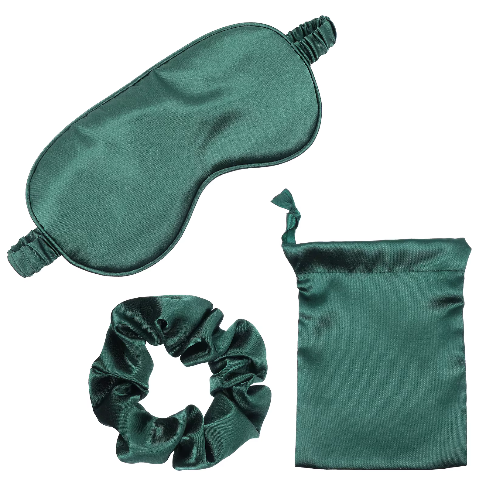 Шовкова маска для сну, резинка для волосся і чохол для зберігання в темного-зеленому кольорі