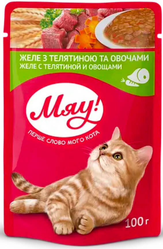 Мяу пауч з телятиною та овочами в желе 100гр.