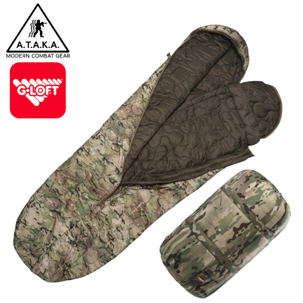Зимовий двошаровий вологостійкий рейдовий спальний мішок "CSS PRO G-LOFT Multicam" від українського бренду "А.Т.А.К.А".