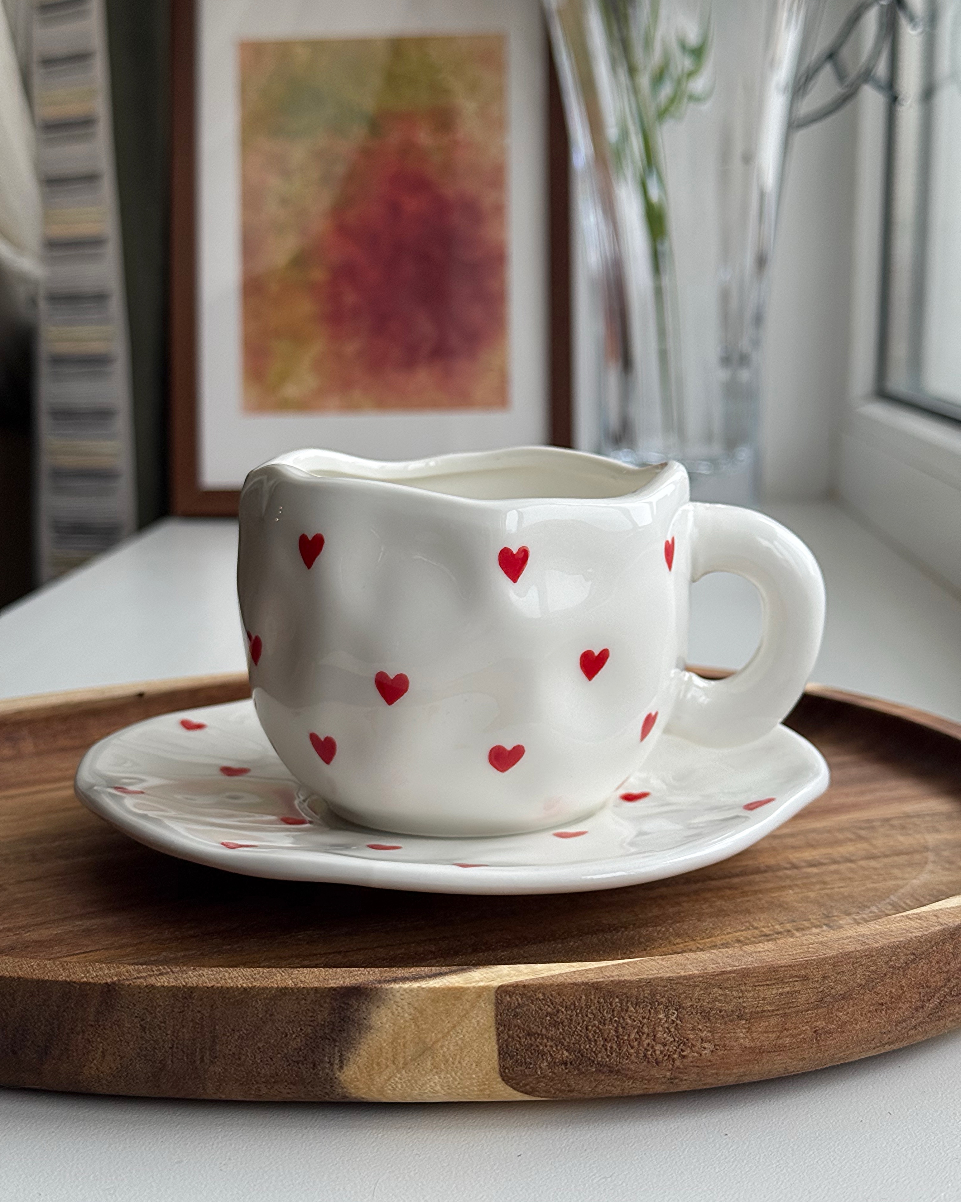 Чашка з блюдцем "Серденька" 300 мл (УЦІНКА)