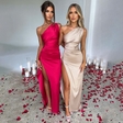 Sexy One Shoulder Satin Slit Dress For Women | Elegant Slim Fit Dress