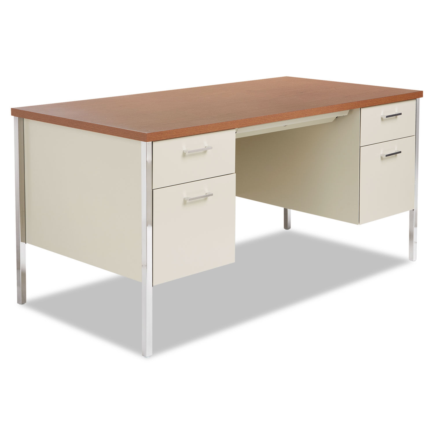 Alera® Double Pedestal Steel Desk (Cherry/Putty)