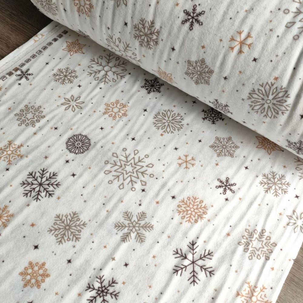 Тканина фланель- Золота сніжинка