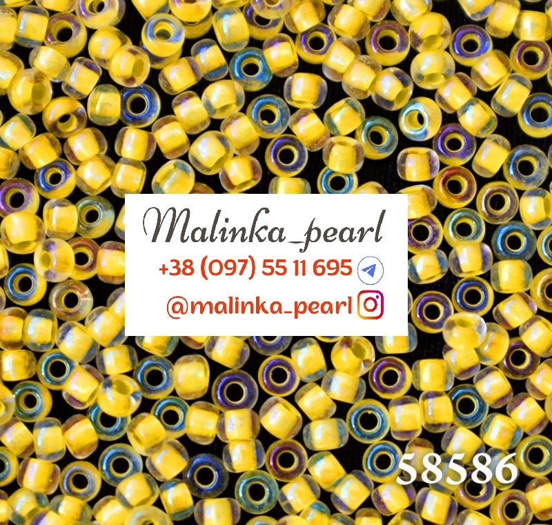 Бісер кришталевий з профарбованим жовтим отвором, райдужний