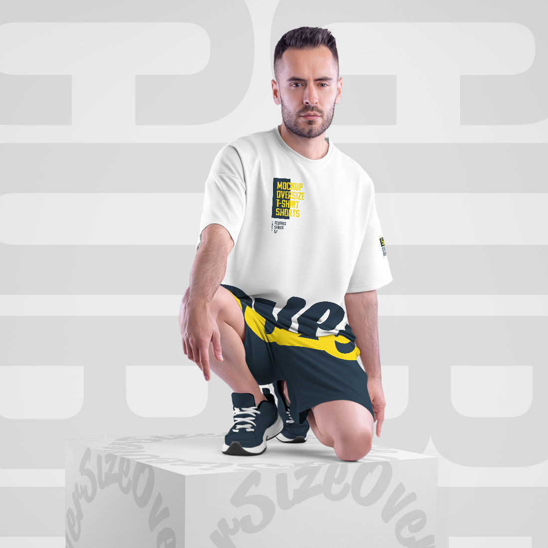 10 Mockups Oversize T-shirt and Shorts Kit on the Cube