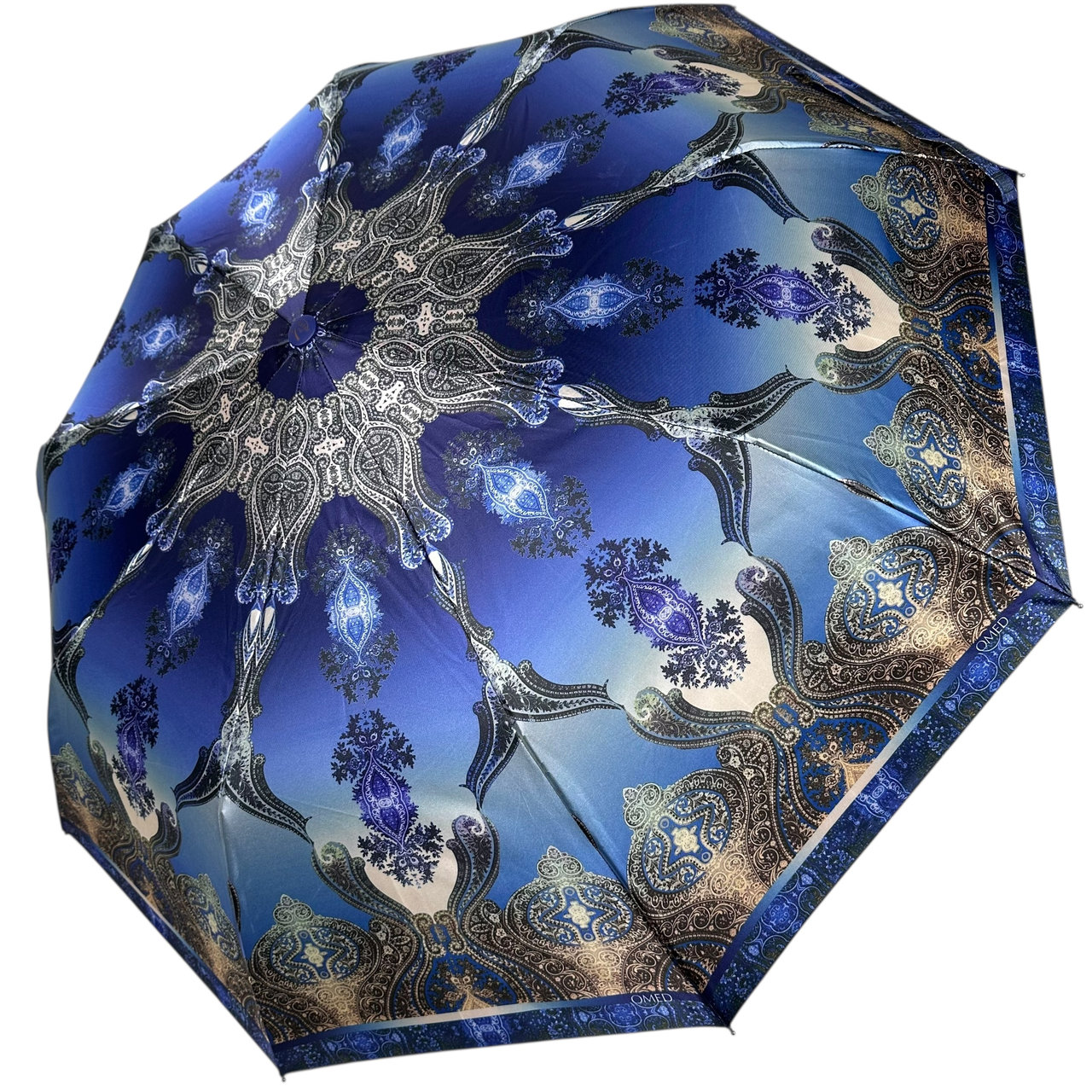 Напівавтоматична парасолька на 9 спиць з сатиновим куполом та принтом "пейслі" від Frei Regen
