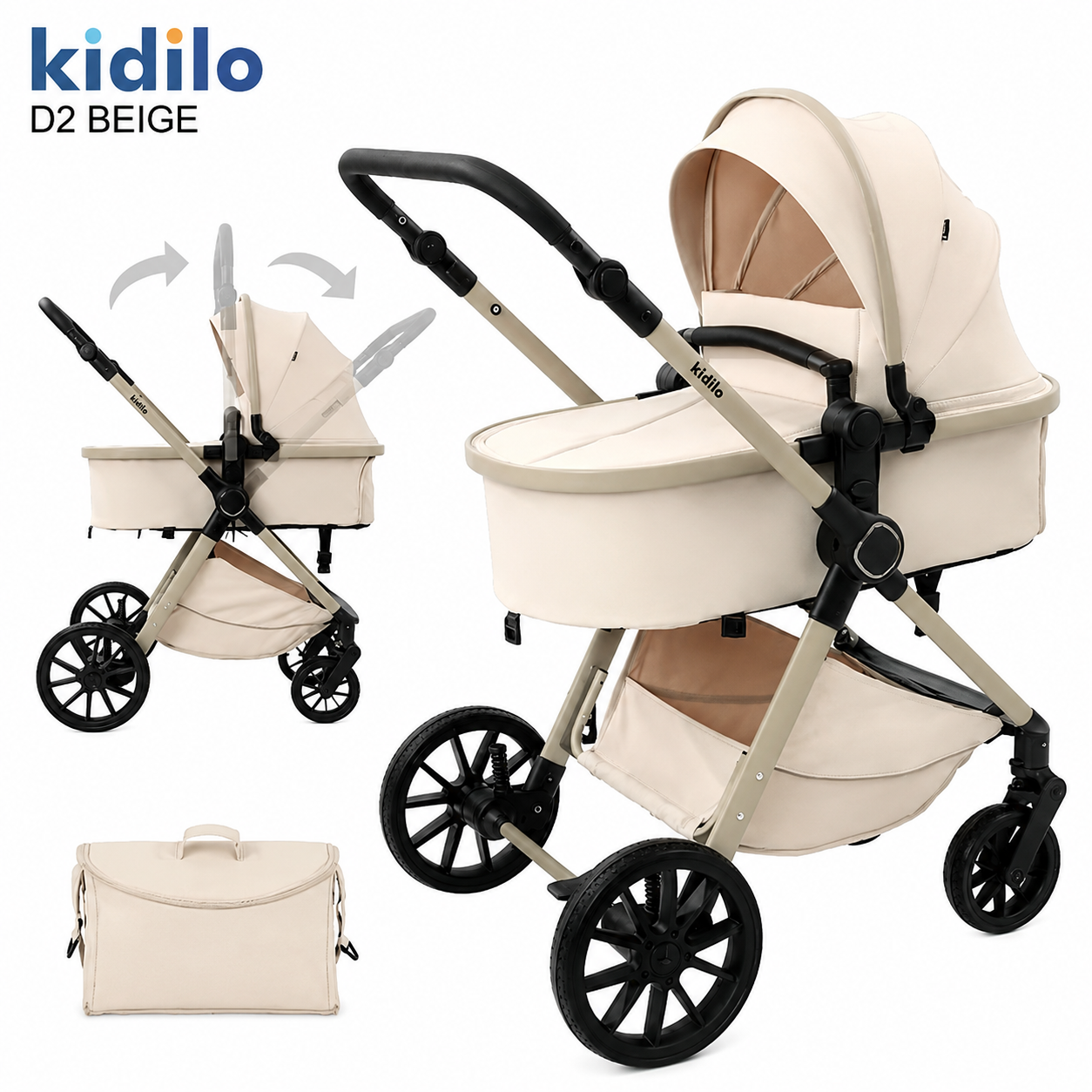 Коляска-трансформер Kidilo D2 Beige