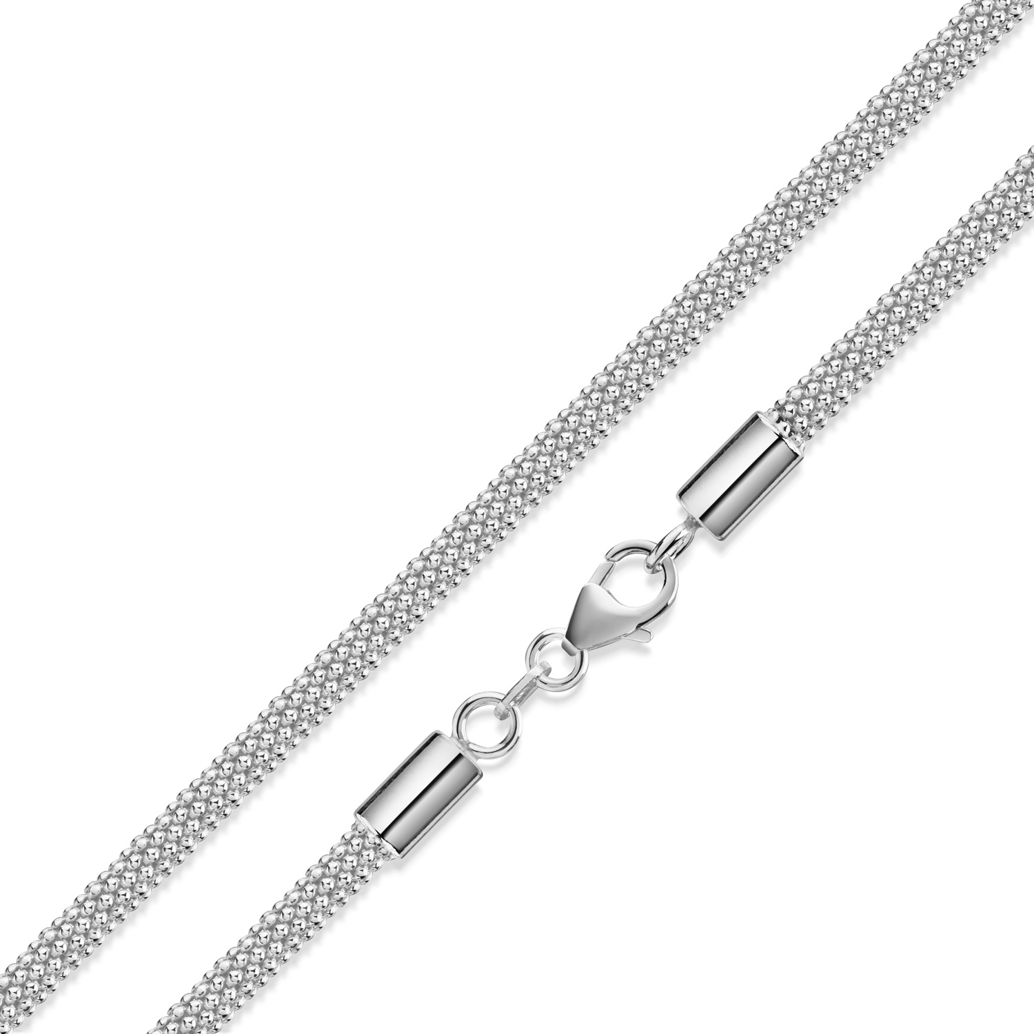 Strahlende Popcornkette mit ausdrucksstarkem Glanz 45 cm aus 925er Silber