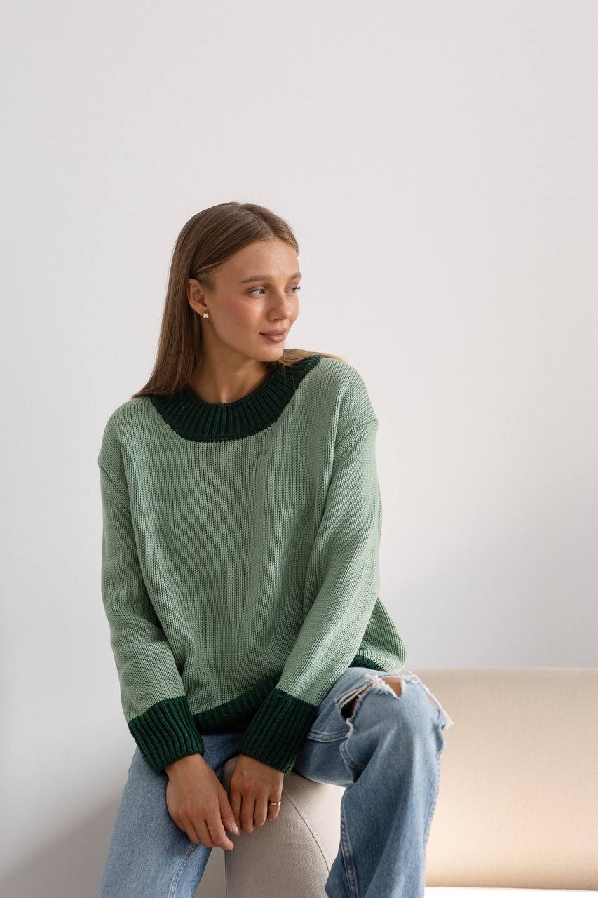 Вязаный свитер "Галатея" - Фисташка-зелёный