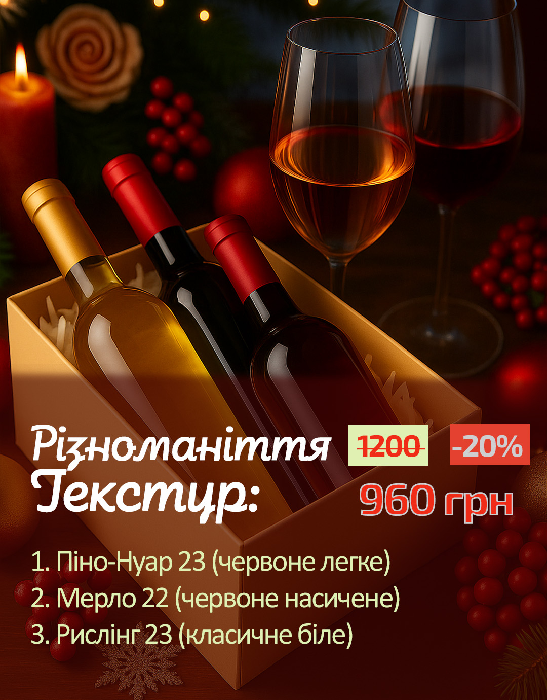 Сет "Різноманіття Текстур" Рислінг, Мерло, Піно-Нуар