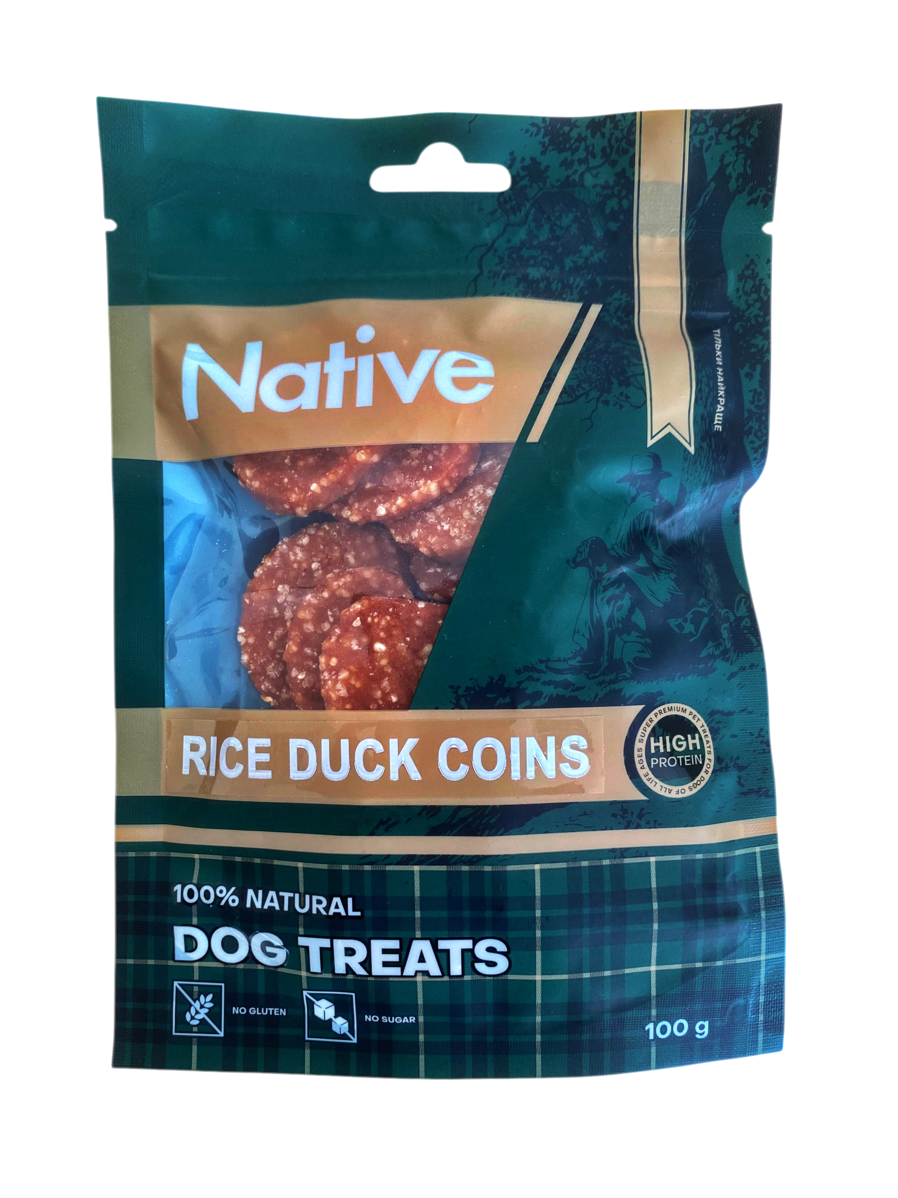 Native Dog Treats Sticker Duck & Rice Circular Chips. Ласощі для собак. Круглі чіпси з качки та рису 100г