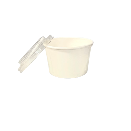 Контейнер паперовий для морозива з кришкою та ложечкою РЕТ 230 мл білий (50 шт)