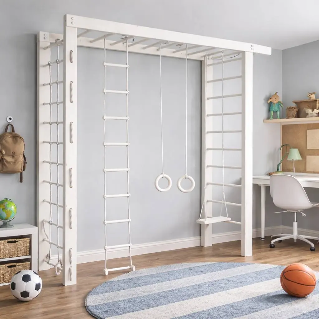 Mila – Weiß Indoor Kletterstation & Multifunktions-Spielwand für Kinder