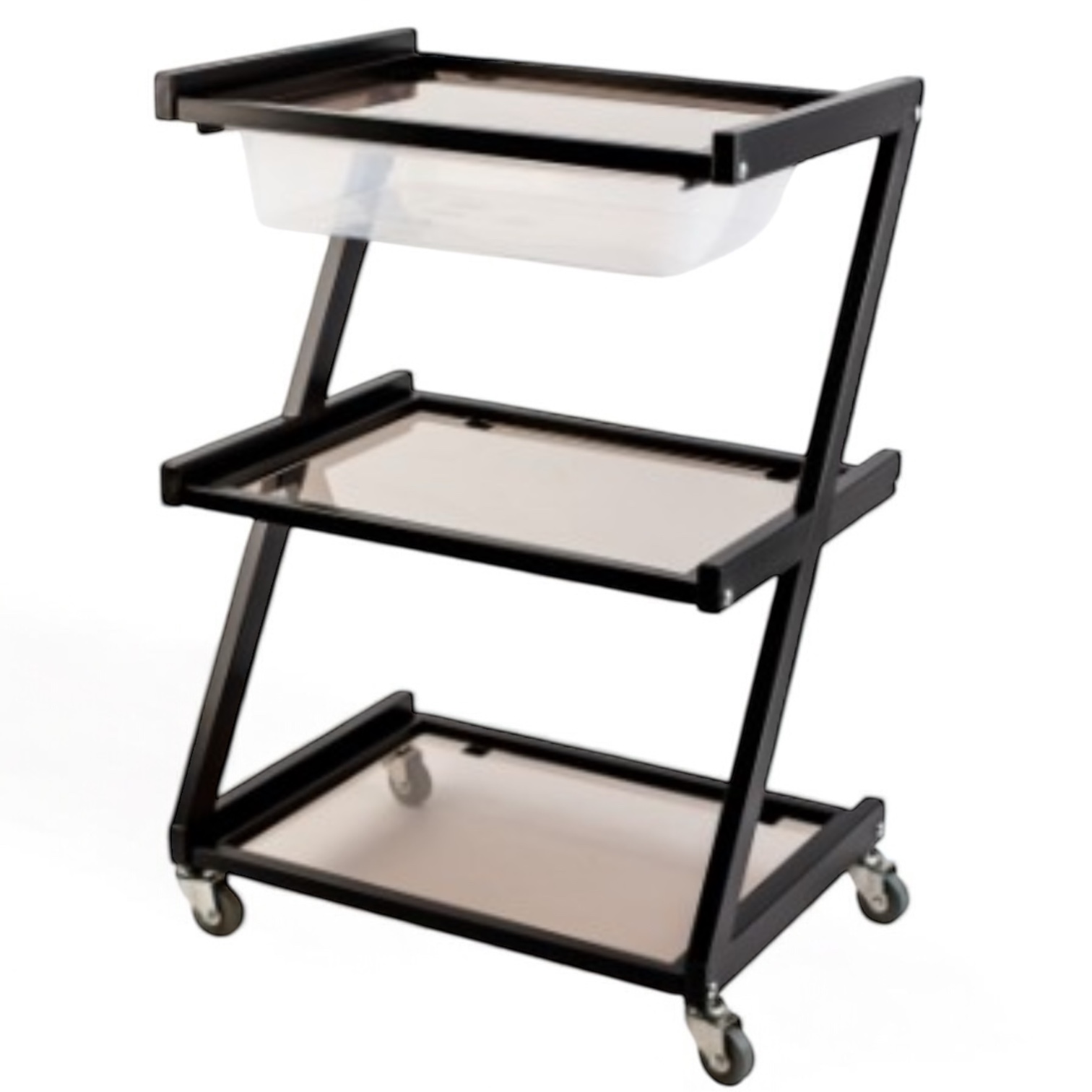 Візок косметологічний маніпуляційний з трьома полицями, Z-подібний з висувною шухлядкою, чорний